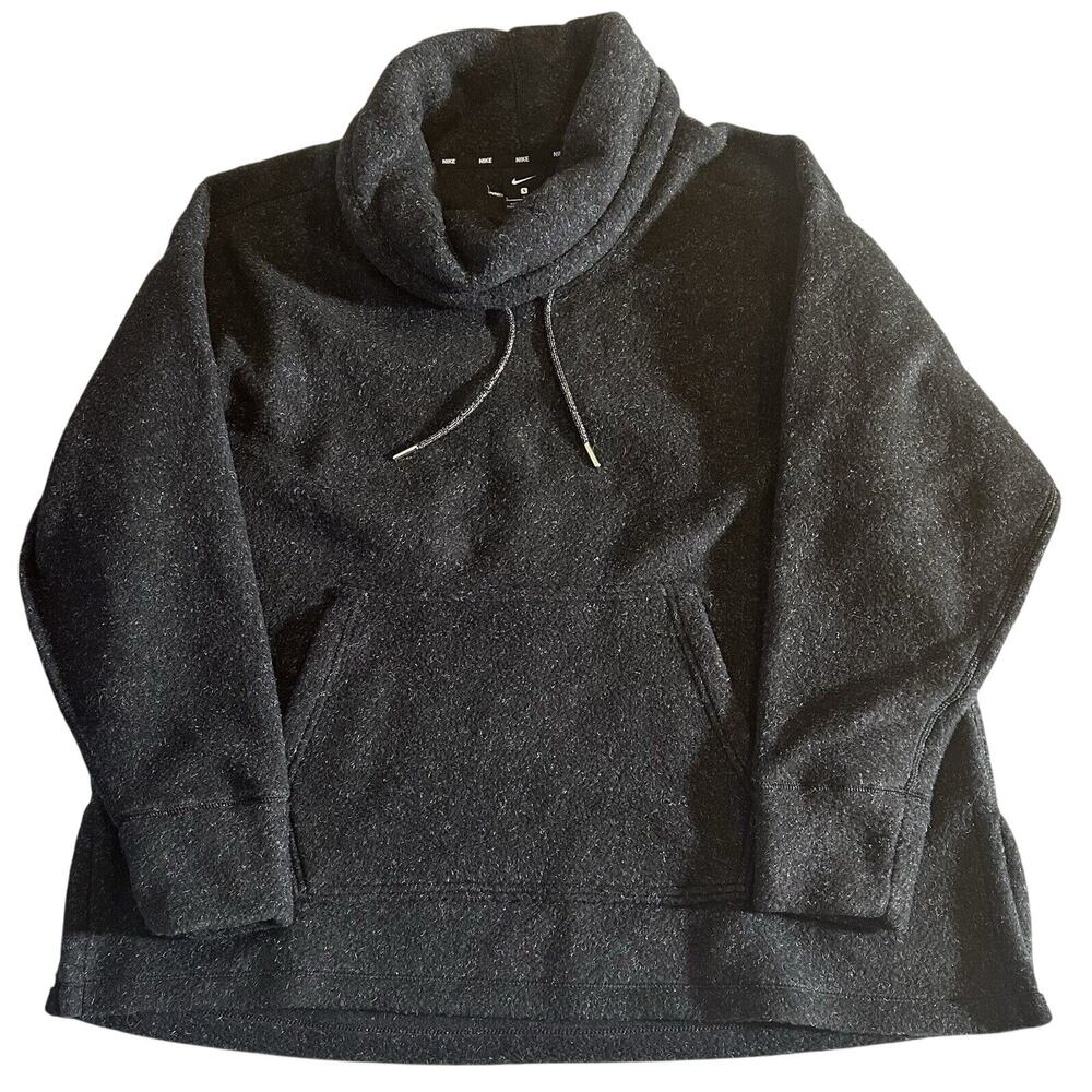 Nike Therma Fleece Small - Cowl Black pullover Gold embroidered Oversized Casual